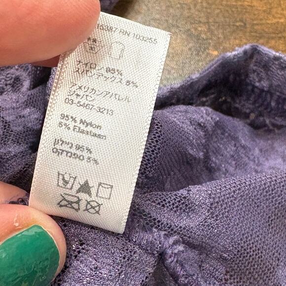American Apparel M/L Bodycon Dress Vintage Purple Floral Lace Mesh Sheer Stretch - Picture 9 of 13